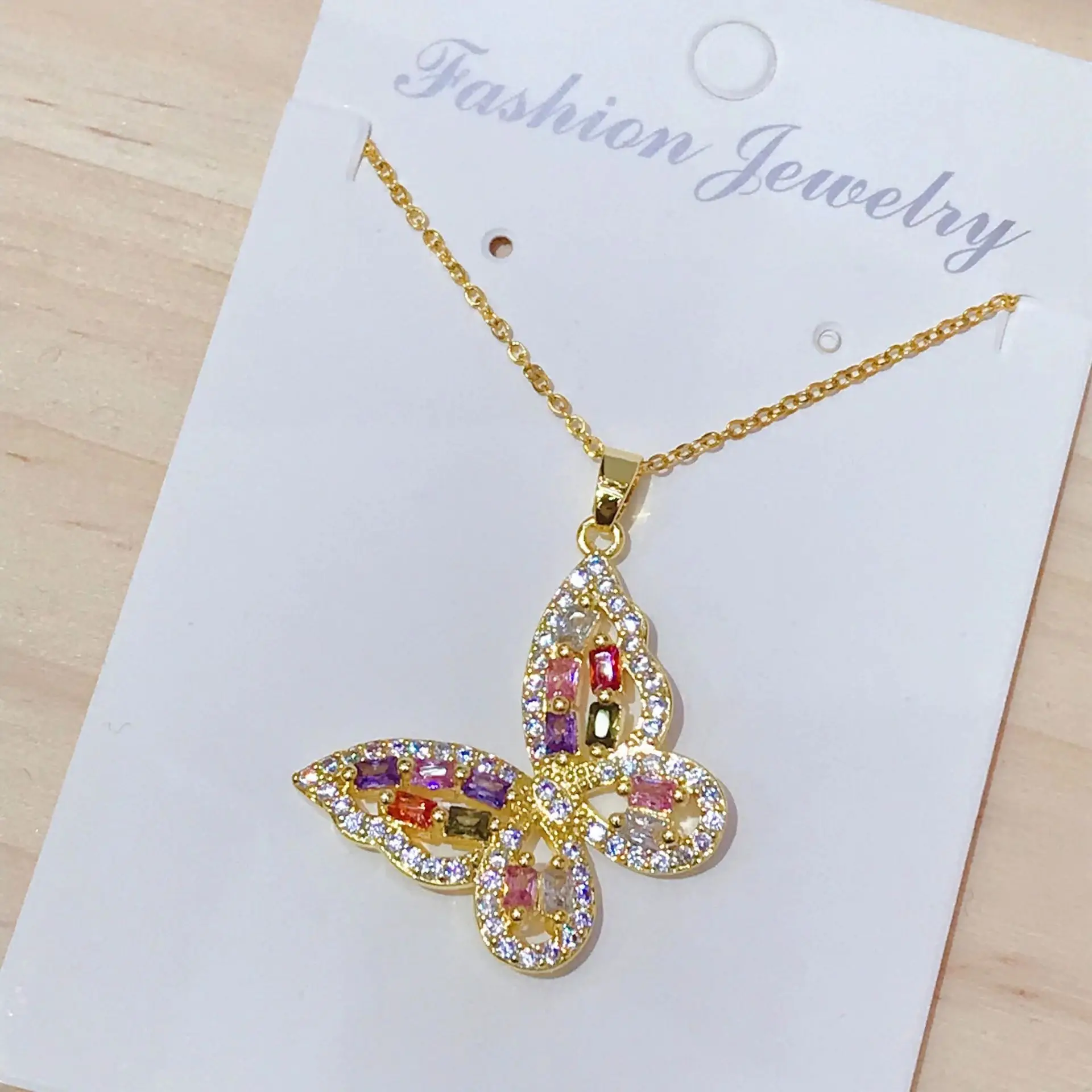 316L Stainless Steel Hig-Hop Style Butterfly Necklace For Women Cz Colorfully Insect Pendants Female Clavicle Chains Accessories