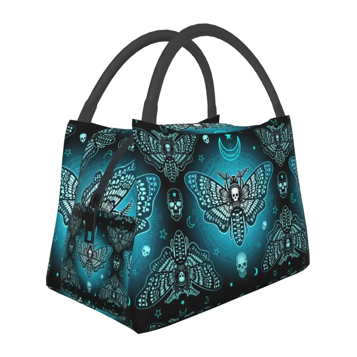 Mystical Death Moth Dead Head Lunch Bags Insulated Cooler Waterproof Picnic Travel Skull Moon Stars Esoteric Occultism Lunch Box