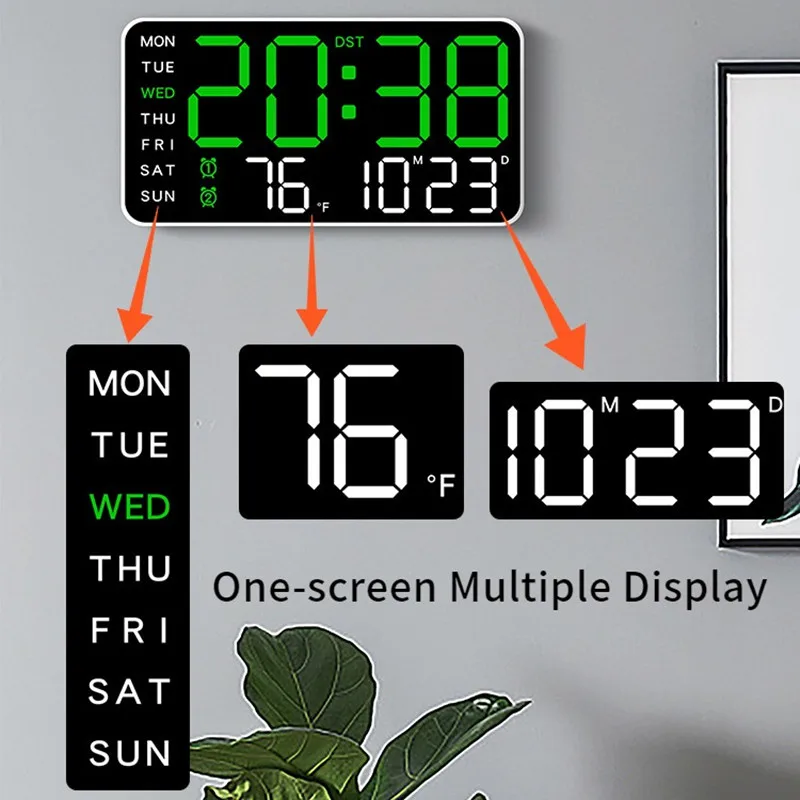 Large Digital Wall Clock Voice Controlled Wake-up Brightness Adjustment Multi Functional Hanging Dual-purpose Clock