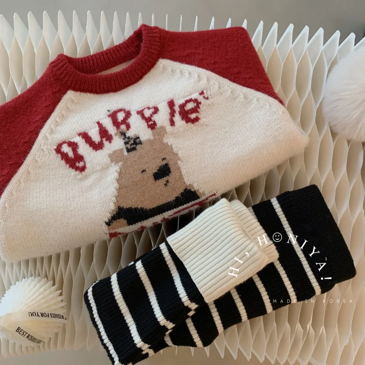 Korean Baby Boy Girl Sweater Cartoon Little Bear Raglan Sleeve Pullovers for Kids Christmas Sweater Kids Autumn Clothes 2023 New