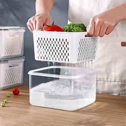 Multipurpose Refrigerator Storage Container with Drain Basket Crisper and Storage Box for Fruits Vegetables