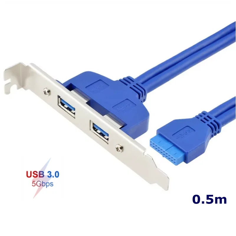 50cm 5Gbps 2 Ports USB 3.0 Female Back Panel To Motherboard 20pin Header Connector Cable Adapter With PCI Slot Plate Bracket