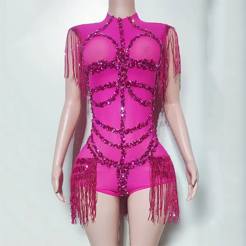 섹시한 프린지 바디 슈트 블랙 민소매 나이트 클럽 바 Dj 의류 가수 Showgirl 무대 복장 축제 파티 쇼 레이브 착용 4239