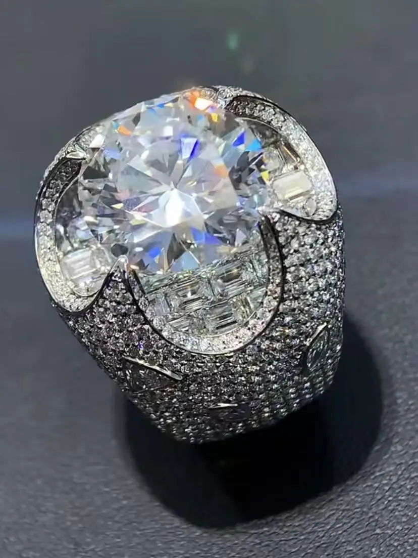 Real 14K White Gold 5CT Round Cut Lab Grown Diamond DEF VS CVD HPHT IGI 4/3 Diamond Engagement Ring For Men Handmade Jewelry