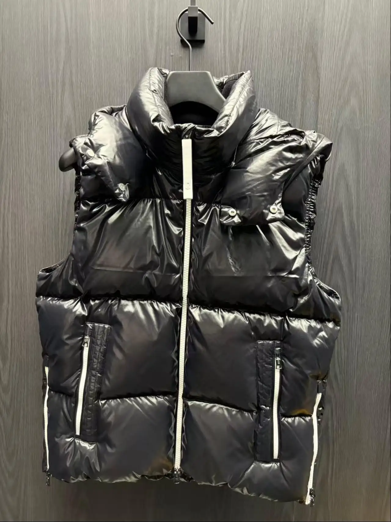 2026 Men Detachable Hood Golf Down Vest Zipper Spliced Thick Warm Sleeveless Outdoor Waistcoat