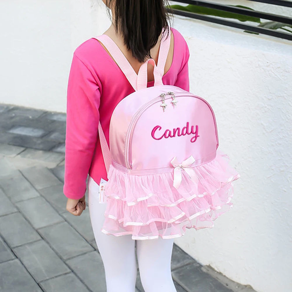 Personalized Embroidery Kids Dance BackBag Kids Ballerina Dance Class School Bag Pink Tutu Backpack Custom Name Shoulder Bag