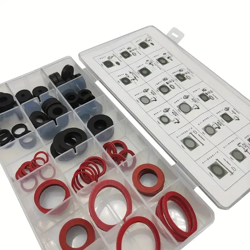 

141pcs 4-36mm Flat Washer Set High Temperature Resistant Rubber Ring O-ring Sealing Gasket Red Steel Paper Washers