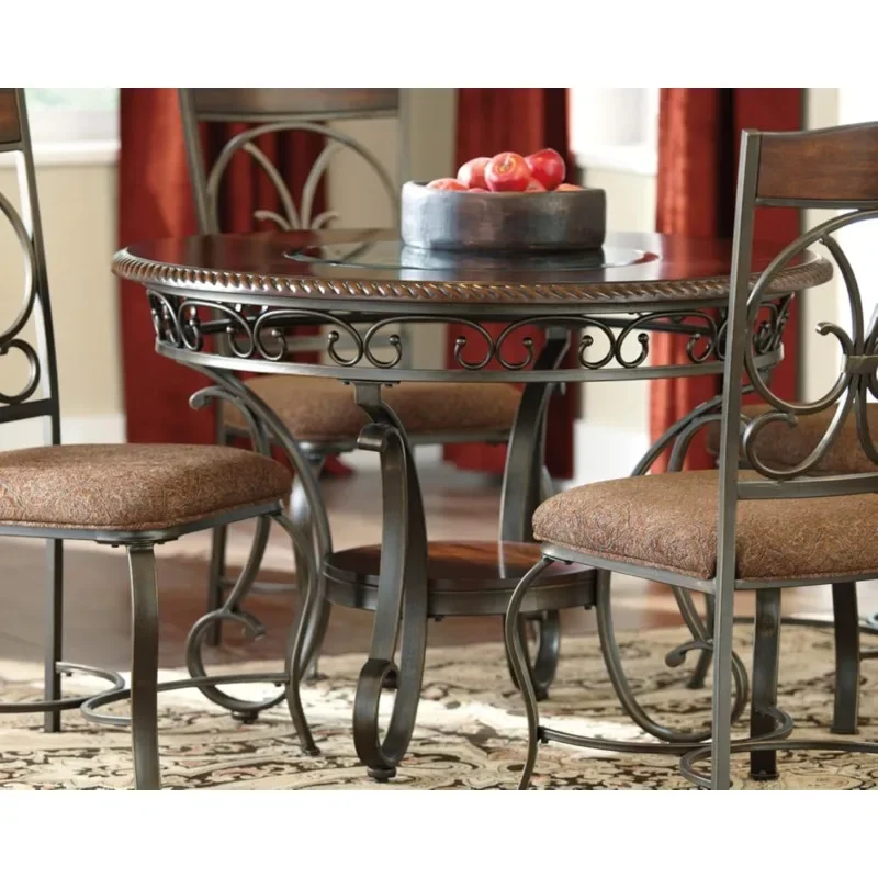 Round Glass Top Dining Table,Manmade Wood, Veneer and Inset Glass Tabletop. Manmade Wood and Veneer Lower Fixed Shelf