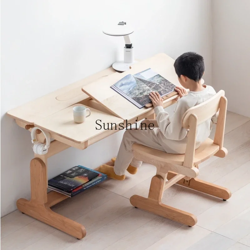 Desktop height adjustable lifting writing desk Children's solid wood environmentally friendly storage