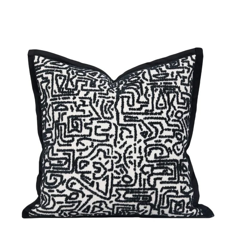 Black Geometric Pillows Luxury Chenille Jacquard Cushion Case Modern Simple Decorative Pillow Cover For Sofa Chair Home Decorate