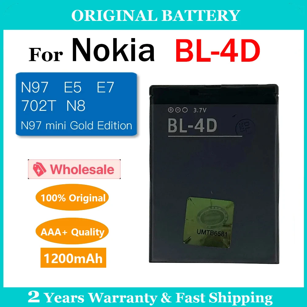 New Original 1200mAh BL-4D BL4D Battery For Nokia N97mini N8 N8-00 E5 E5-00 E7 E7-00 T7 T7-00 702T N5 808 Rechargeable Batteries