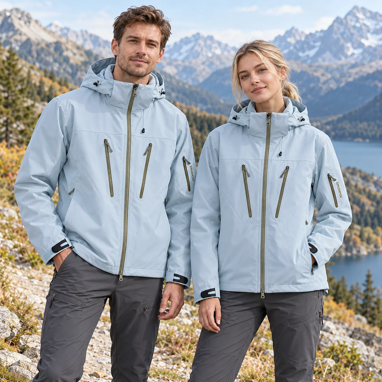 Men's 3-in-1 Windproof Jacket with Detachable Fleece Liner, Water-Repellent Hooded Winter Windbreaker for Hiking and Camping