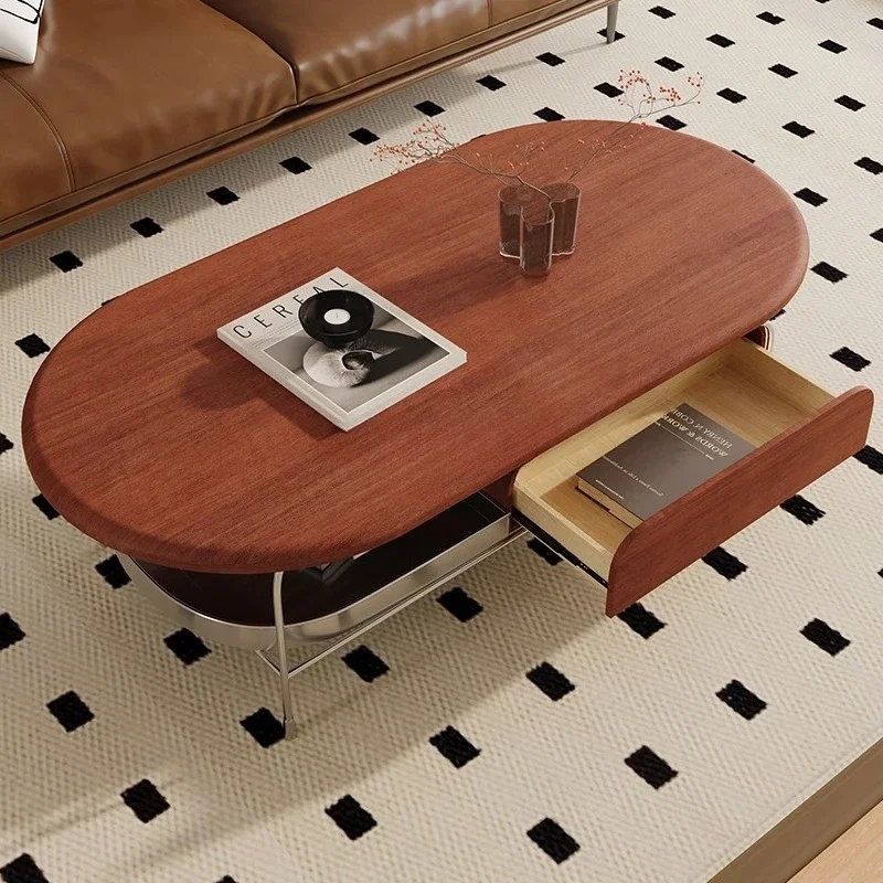 

Журнальный столик в средневековом стиле для гостиной, овальный чайный столик в стиле ретро из нержавеющей стали, элитный современный