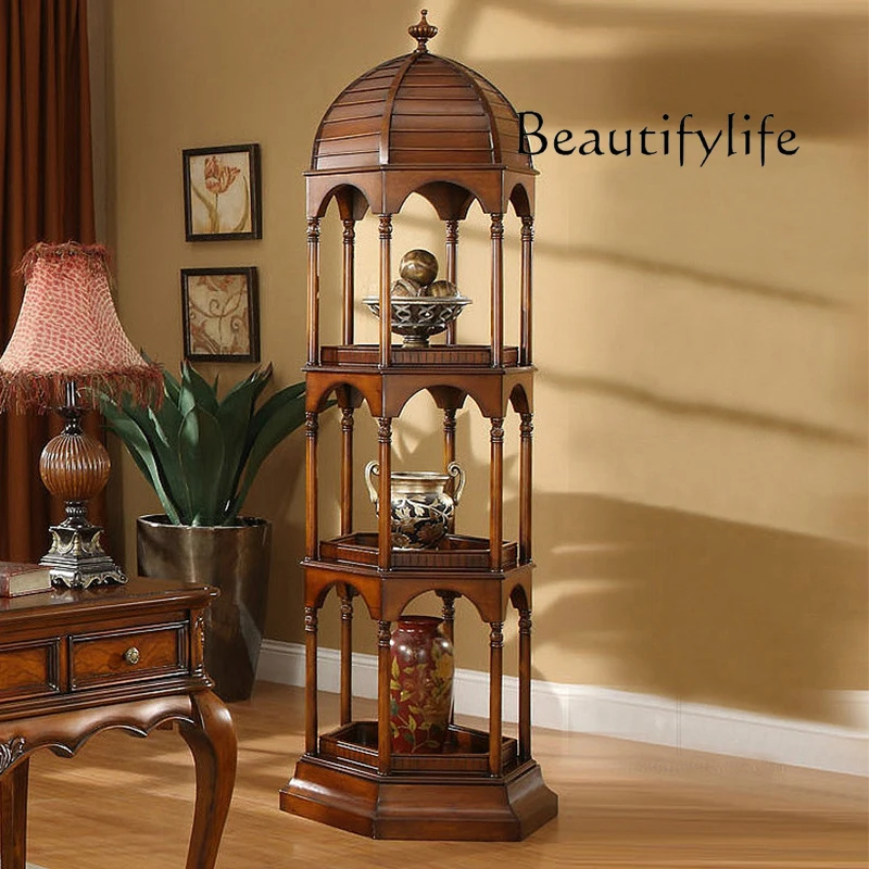 American-Style Solid Wood Shelf Creative Bird Cage Floor Display Shelf Storage Shelf European-Style Solid Wood Bookshelf