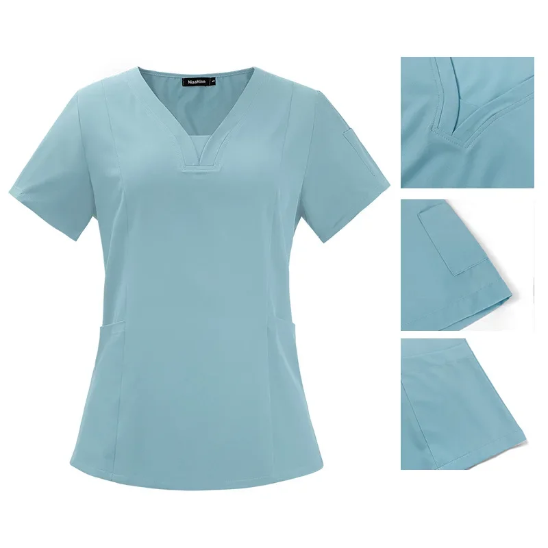 Nurse Medical Uniform High Quality Pet Grooming Care Workwear Set Scrubs Operating Room Surgical Gown Short Sleeve Elastic Pants