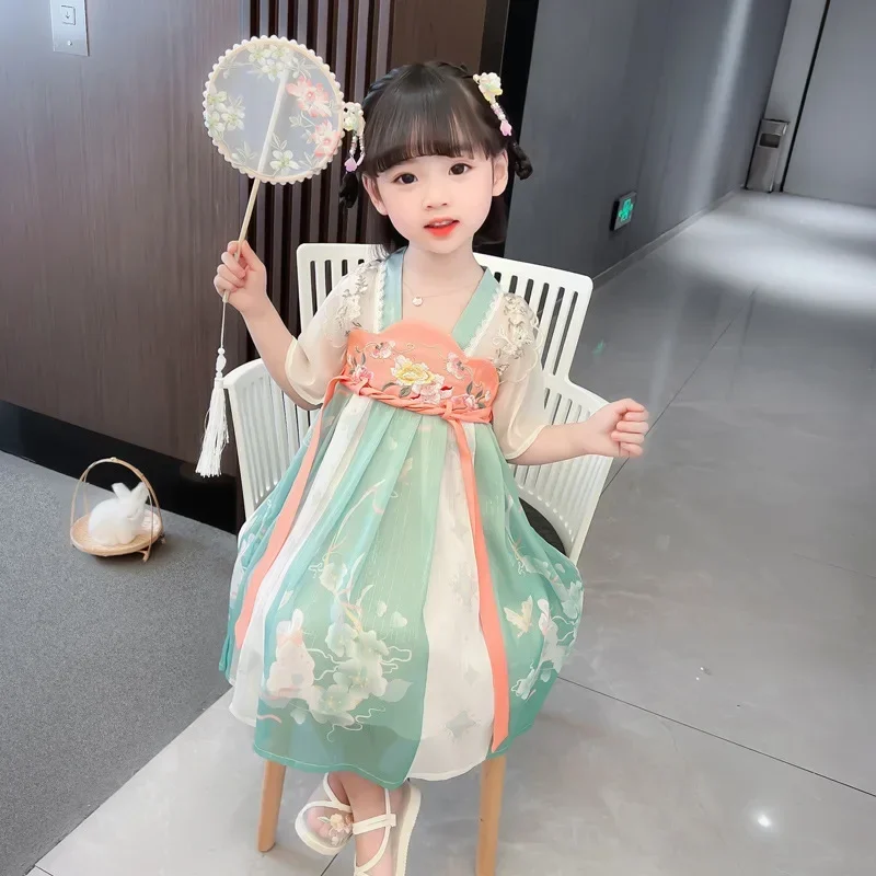 

Traditional Girls Fairy Costume Outfit for Girl Hanfu Floral Embroidery Dress Chinese Style Photography Cosplay Tang Suit