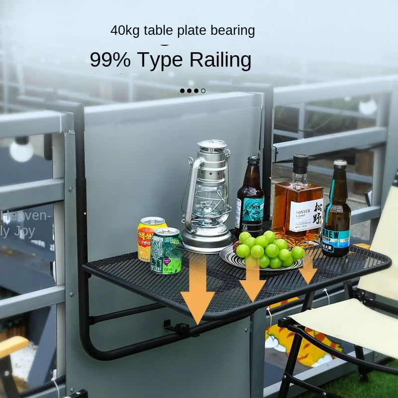 Foldable Balcony Hanging Table, Sturdy Iron Wire Mesh & Bracket, Lightweight Side Table for Patio Railing, Terrace, Home