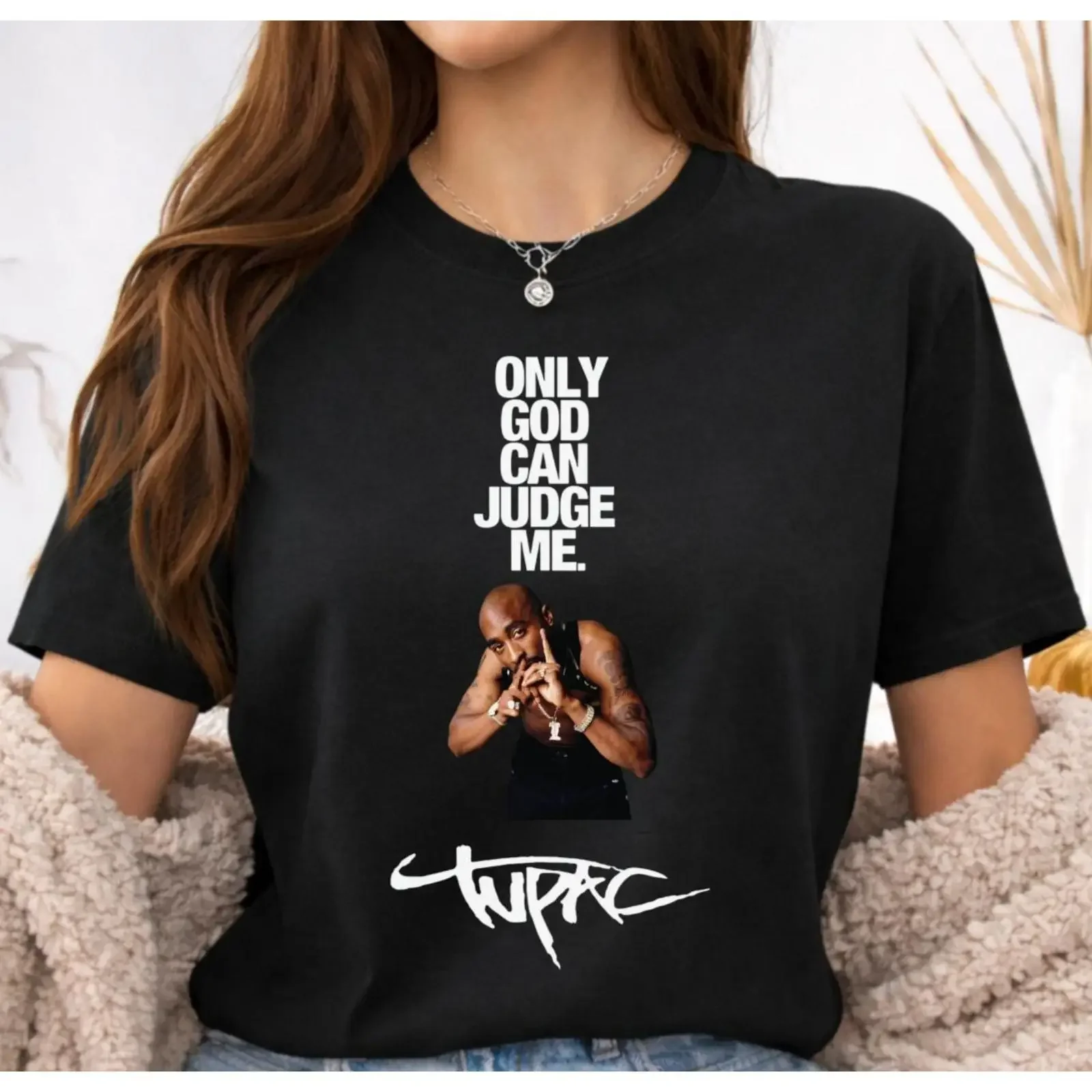 T-shirt 2Pac Only God Can Judge Me Hip Hop des années 90 vintage délavé homme légèrement unisexe graphique doux respirant mode décontractée