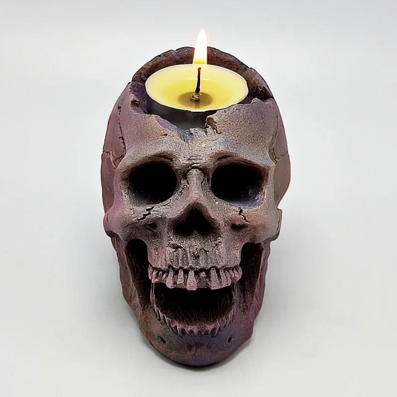 Silicone mold open mouth skull candle holder diy concrete resin plaster model making mold Halloween decoration tools