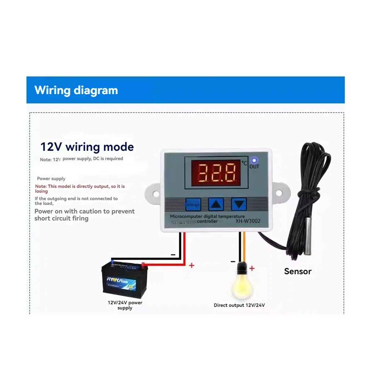 

YHYS 12V Professional W3002 Digital LED Temperature Controller 10A Thermostat Regulator XH-3002