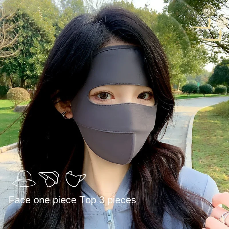 Ijs Zijde Zonwering Masker Cool 3d Stereoscopisch Full Face Anti-Uv Hals Sjaal Ademend Stofdichte Zonnescherm Gezichtsmasker Fietsen