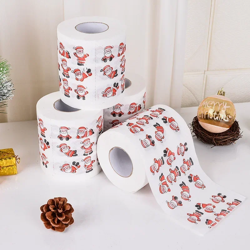 1Roll Christmas Toilet Paper Wood Pulp Festival Theme Printed Xmas Decor Tissue Natal Noel Happy New Year Party Decoration