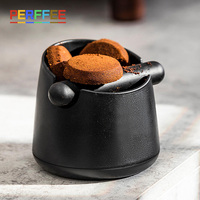 Coffee Knock Box with Rubber Knock Bar 0.8L Espresso Grounds Container Anti Slip Coffee Grind Waste Dump Bin Black White