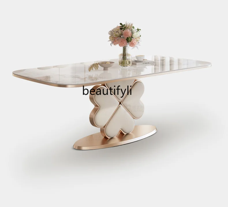 

Light Luxury Stone Plate Dining Table Modern Minimalist Nordic Cream Style Household Rectangular Dining Table