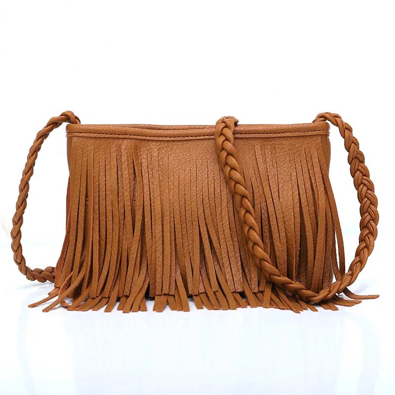 Vintage Designer Braid Strap Crossbody Bags Casual Tassel Shoulder Bag For Women, Ladies Faux Leather Handbags For Gift