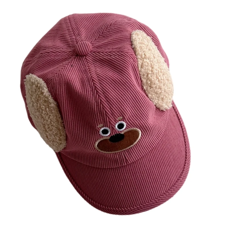 57EE Infant Duckbill Hat with Cartoon Embroidery Corduroy Baseball Caps Short Brim