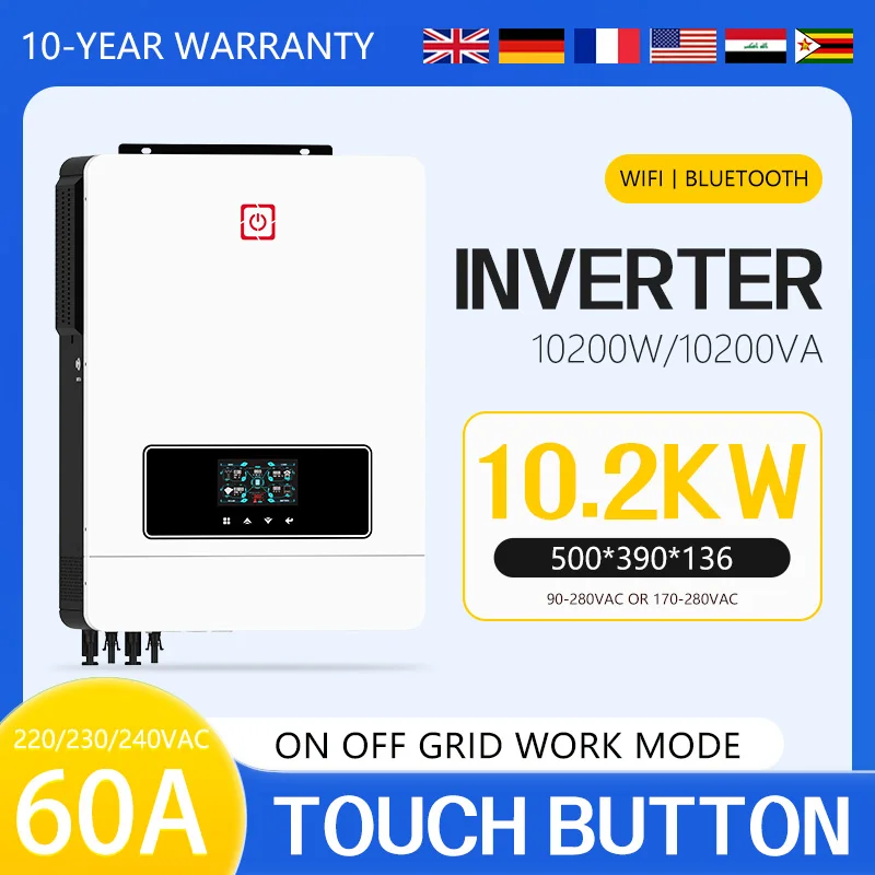 10.2kW Solar Inverter Charger 110V 220V, Pure Sine Wave for Home RV for Home Solar System and RV Off-Grid Power