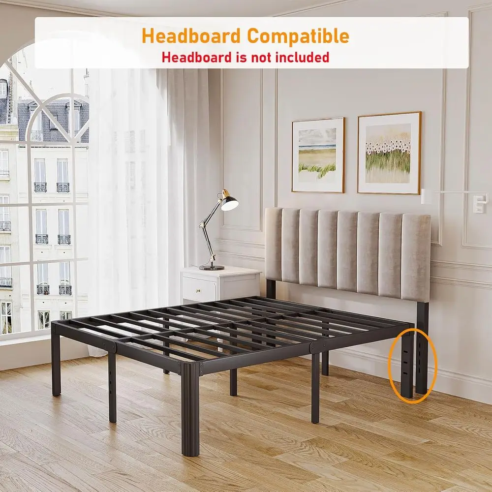 Cama Askeld e Cama Queen Size, Cama de Plataforma de Metal de 14 Polegadas de Altura com Pés Redondos, Não Necessita de Box Spring, Base de Cama Resistente e Silenciosa, Fácil