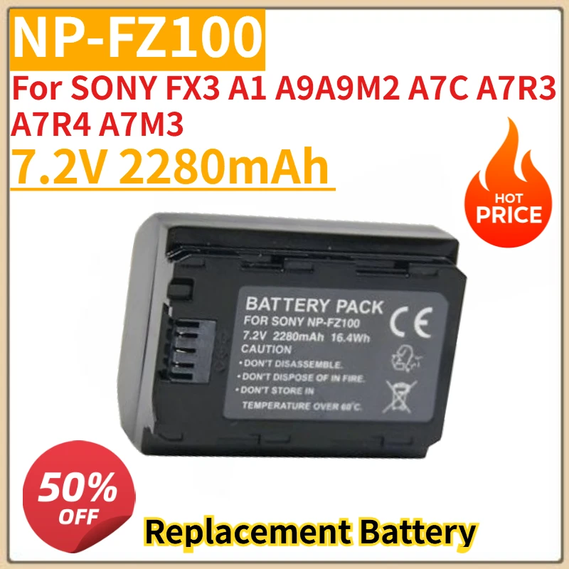 

High Quality New 7.2V 2280mAh Replacement Battery NP-FZ100 For SONY FX3 A1 A9A9M2 A7C A7R3 A7R4 A7M3