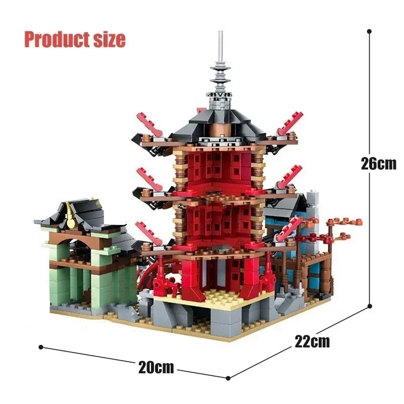 子供のためのairjitzuとドラゴンのビルディングブロックのモック寺院、教育玩具、70612個のレンガ