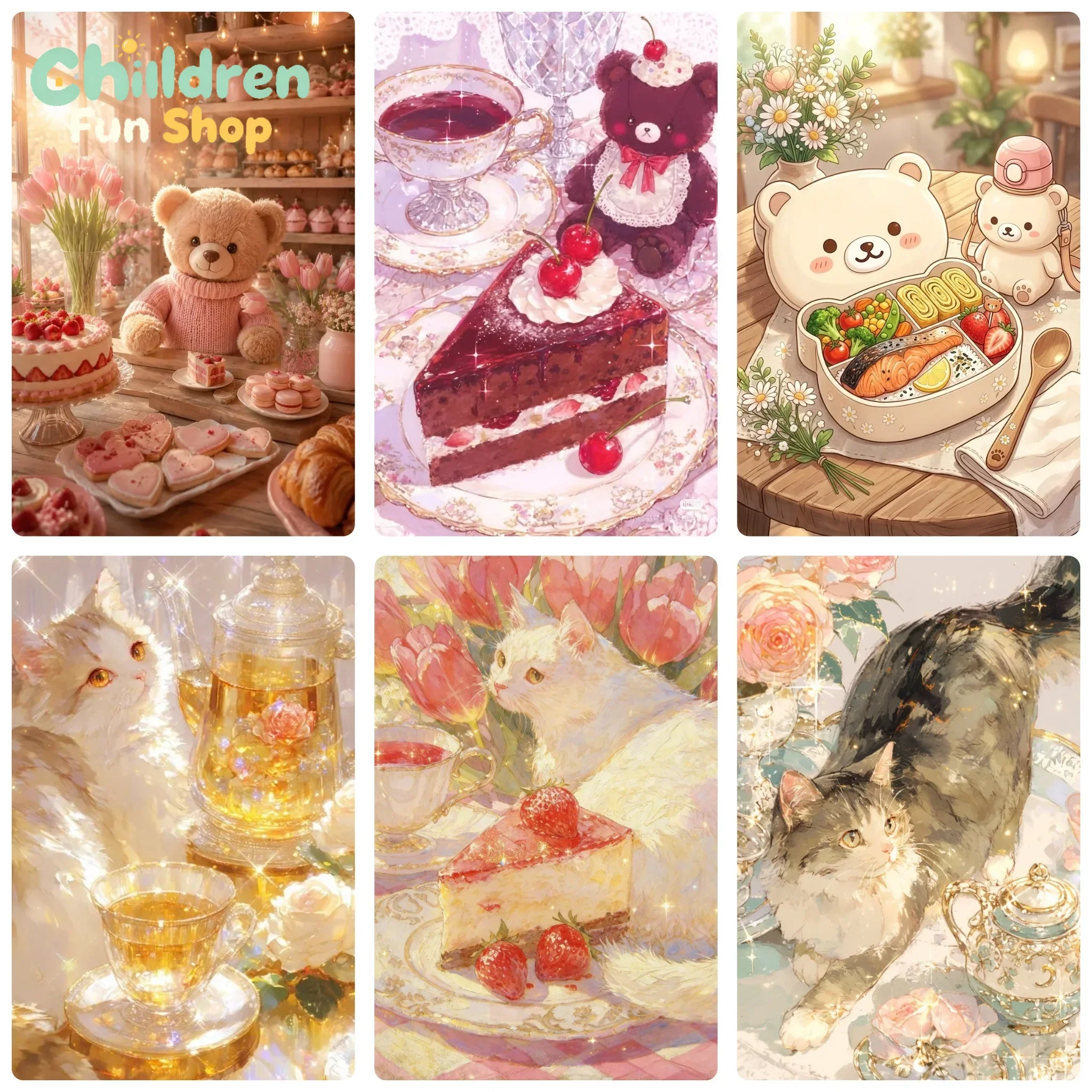 DIY Tea Time Diamond Painting, Cozy Scene With Teddy Bear And Sweet Desserts For Living Room Wall Decoration Exquisite Gift,No