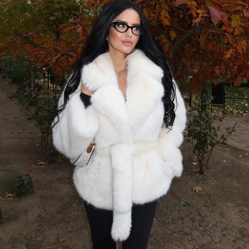 Female Winter Thicken Faux Fur Coats Women Warm Long Sleeve Turn Down Collar Coats Chic Loose Jacket Street Outwear