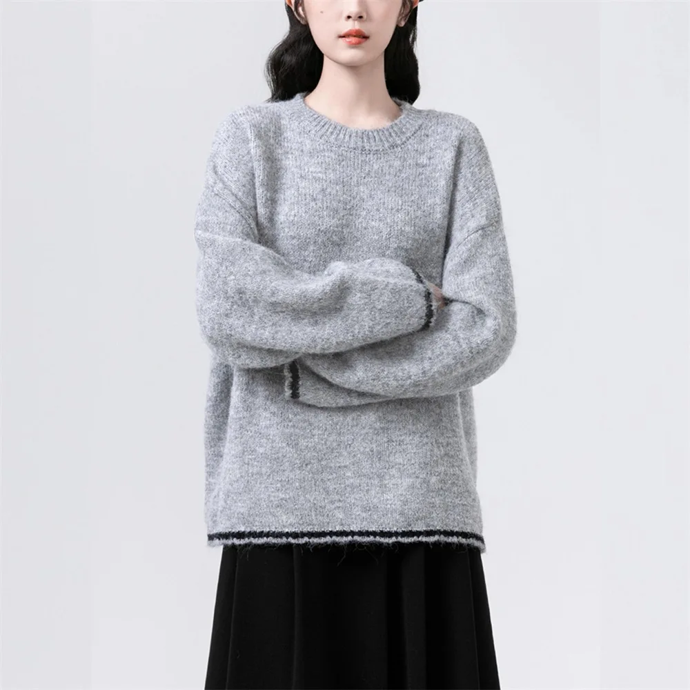 سترات نسائية كلاسيكية باللون الأخضر على طراز بريبي فضفاضة بياقة دائرية وأكمام طويلة محبوكة للتنقل بلوفرات نسائية بسيطة حلوة ملابس تريكو #5