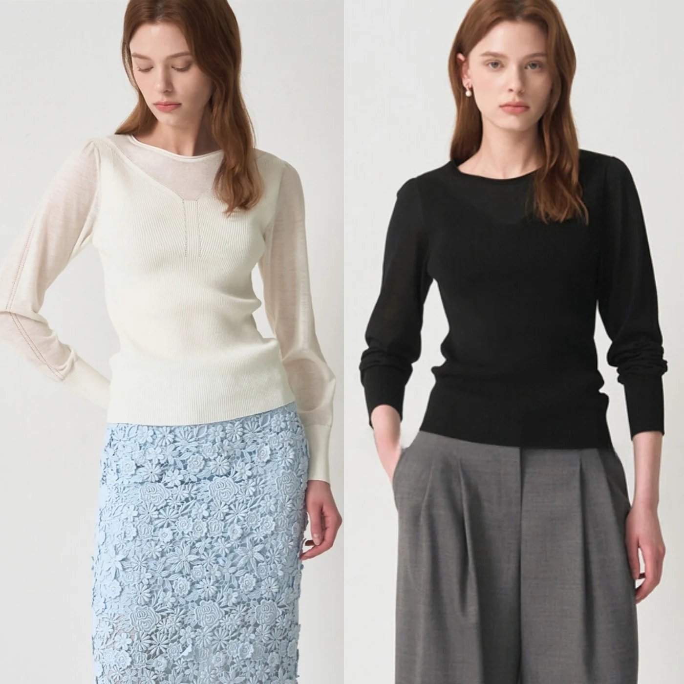 

Spring Early Thin Knitted Woolen round Ne Base Layer Versatile Commuter Sle Women's Long Sve Slim Fit Pure Color Top