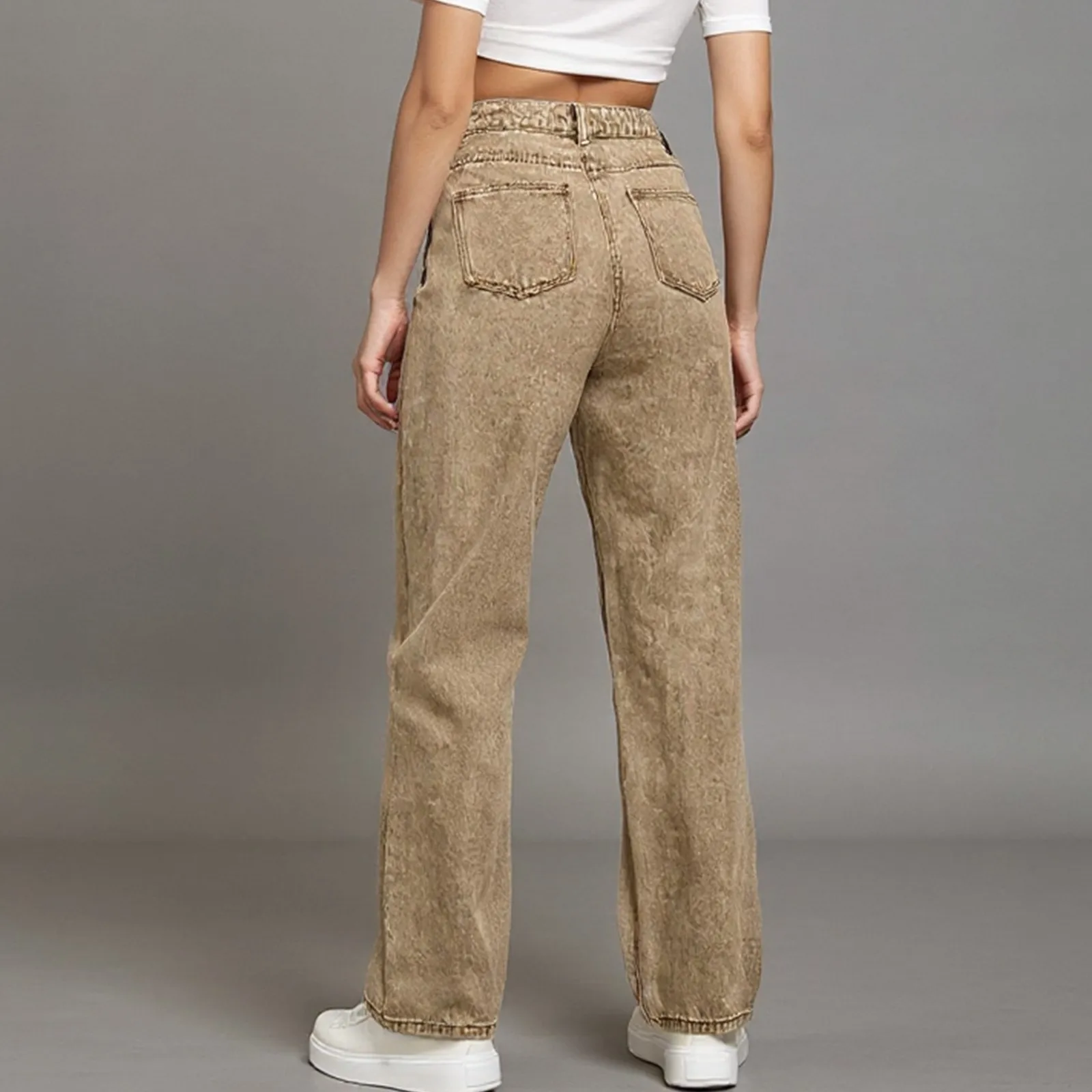 Damskie jeansy z wysokim stanem, jednolite, uniwersalne spodnie z prostymi nogawkami, wiosenno-jesienne, retro, luźne jeansy, odzież uliczna.