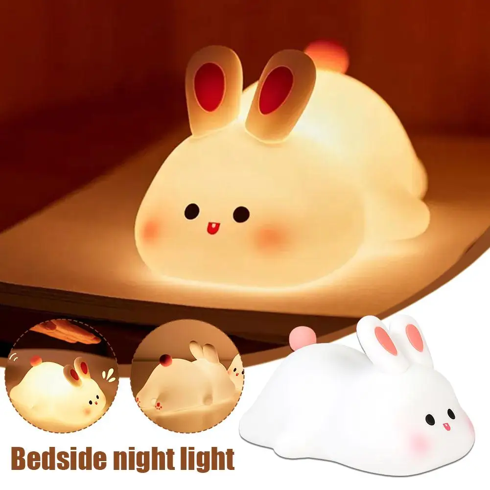 

Led Cute Rabbit Night Light Silicone Usb Rechargeable Bedside Night Lamp Sensor For Kid Girl's Bedroom Decoration Bedside Decor