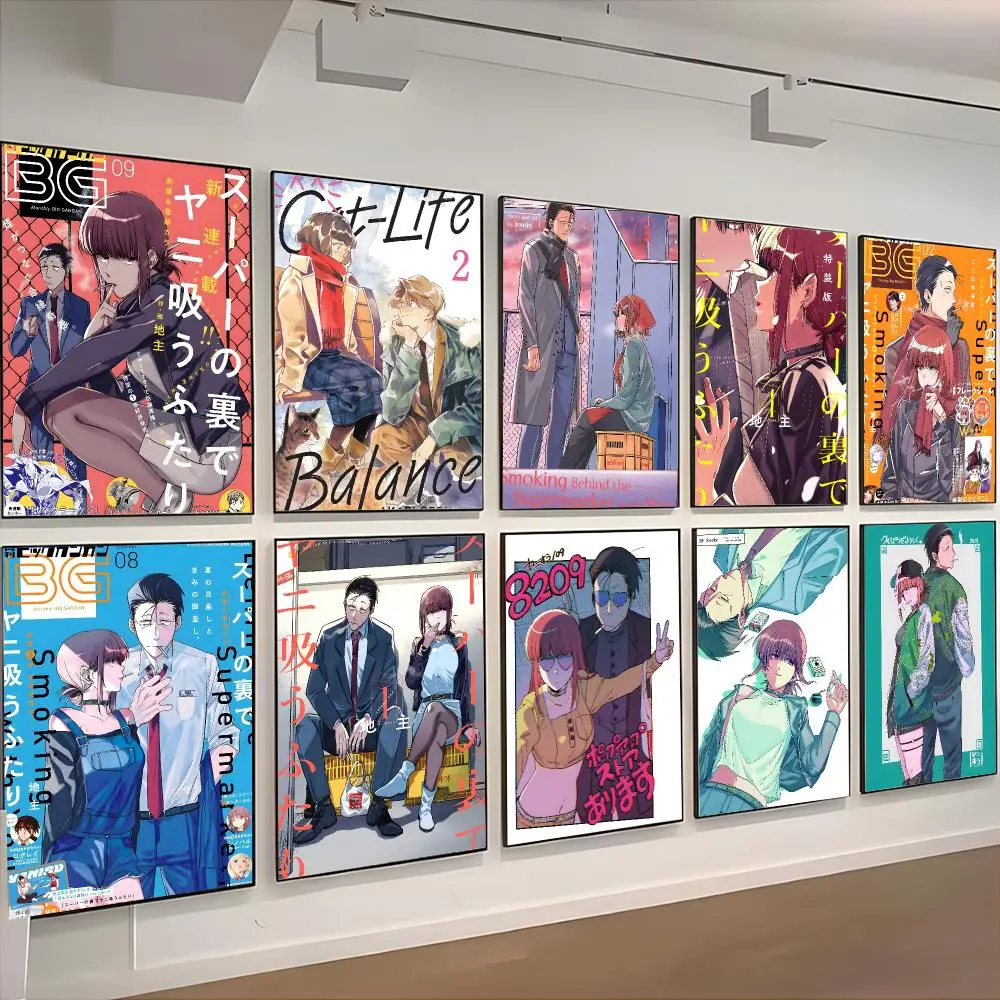 Póster de manga con diseño de una persona fumando detrás del supermercado, arte de pared clásico, decoración del hogar, sin marco, para pegar en la pared