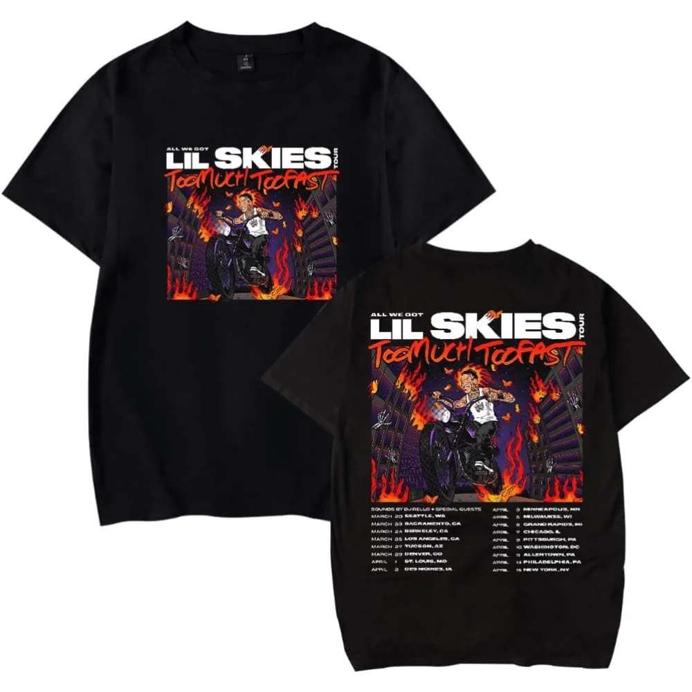 

Lil Skies Too Much Too Fast Tour 2025 Short Sleeve Merch Tee Women Men Crewneck Fashion T-shirt Unisex Tops