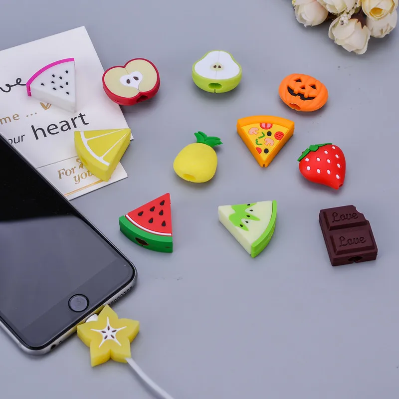 Bonito dos desenhos animados telefone protetor de cabo usb para apple iphone cabo chompers cabo mordida de frutas carregador fio titular organizador proteção