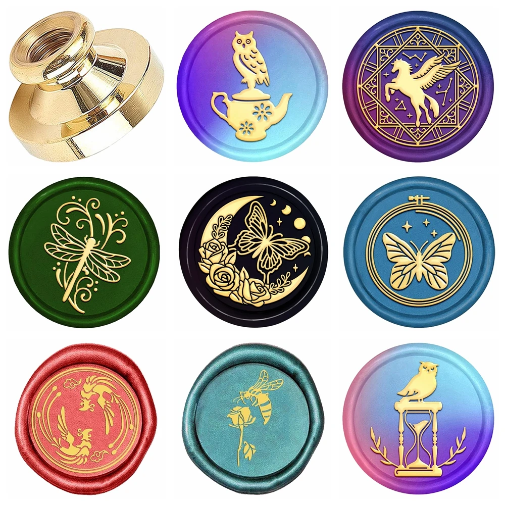 Horse Dragonfly Butterfly Bee Wax Seal Stamps Removable Brass Stamp Heads for Decorating Wedding Parties,Invitations Envelopes