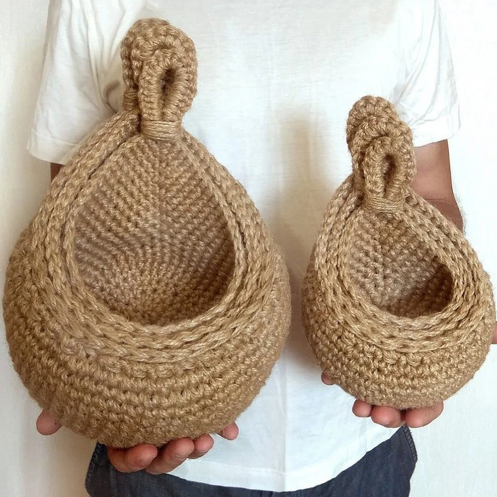 Wall Hanging Storage Basket Natural Hemp Rope Hand Woven Flower Pot Basket for Fruit Vegetable Potato Home Kitchen Container