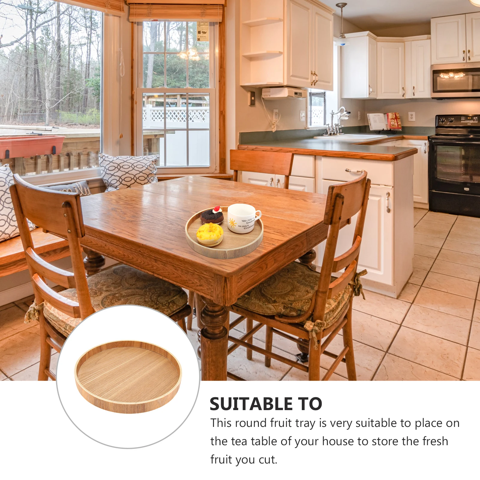 

Biscuit Wooden Tea Tray Platters Trays Round for Kitchen Counter Decorative Dinner
