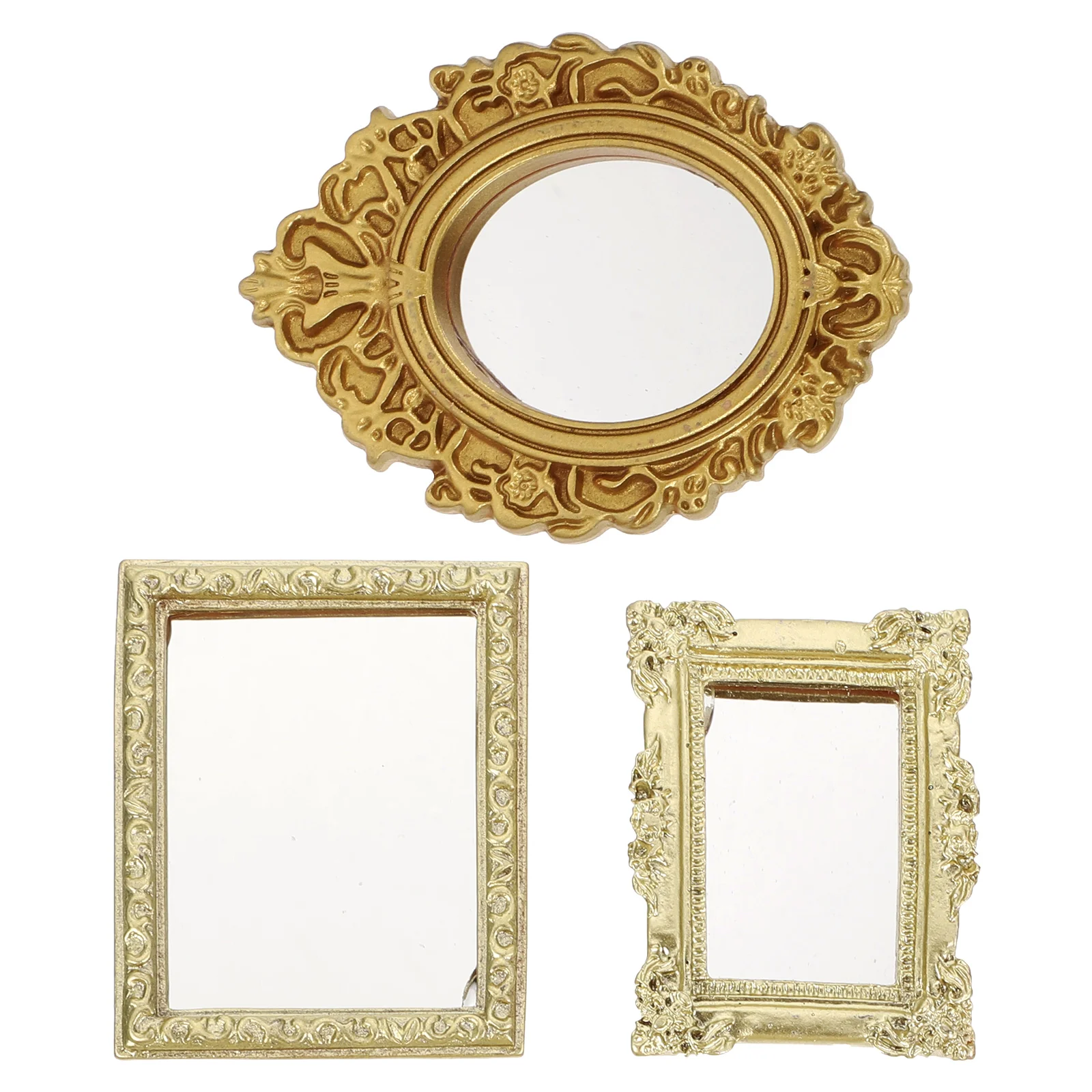 Mini Decorative Mirror Dollhouse Wear-resistant Gold and Silver Household Tiny Child