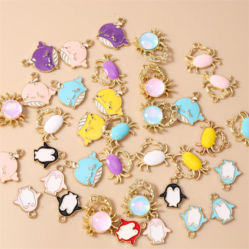 20 Stück niedliche Anhänger mit Meeresmotiven, Emaille-Pinguin- und Krabben-Anhänger für die Schmuckherstellung, Ohrringe, Halsketten, DIY-Bastelarbeiten und Accessoires. – Detail 2