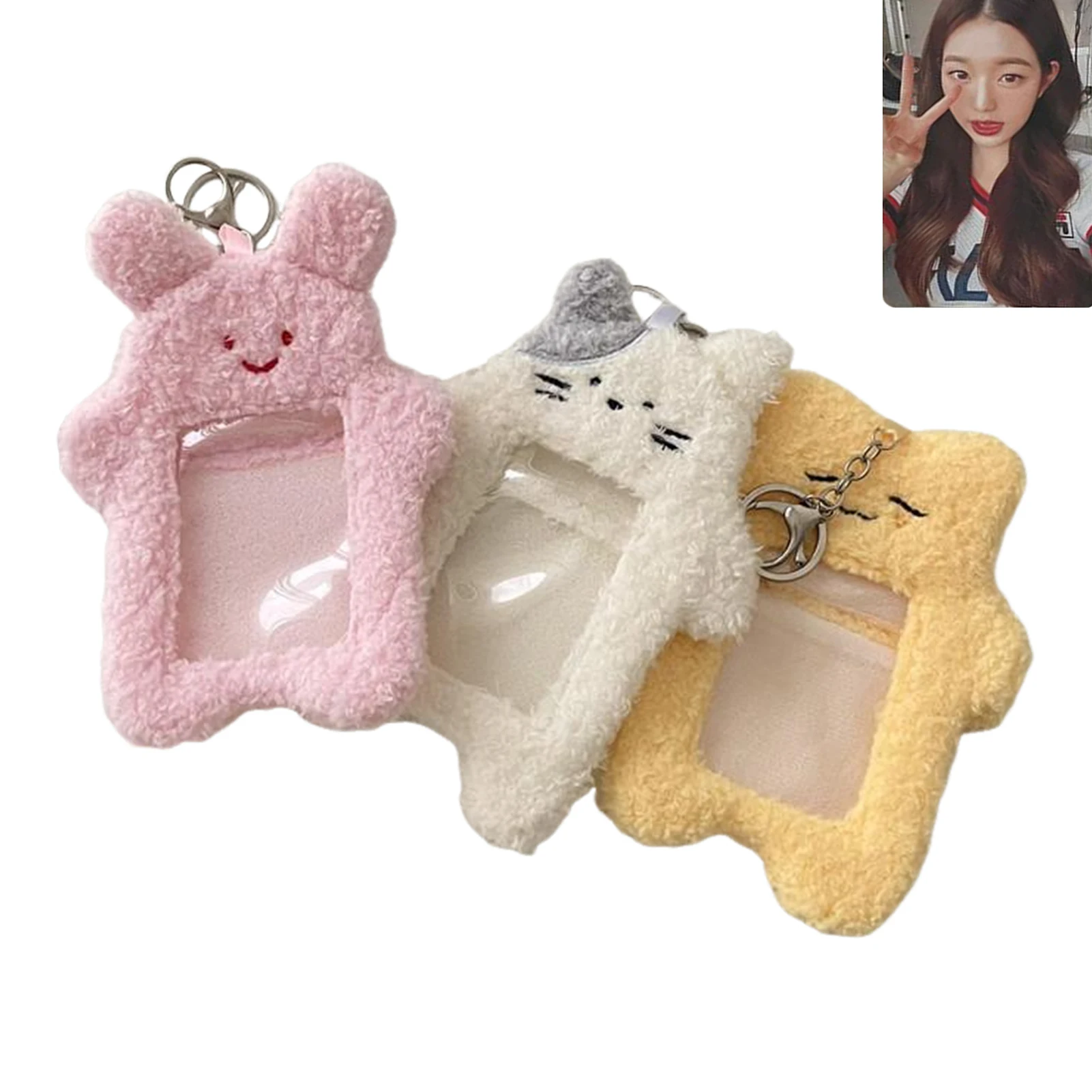 

Korean Cute Cat Plush Card Holder for Photo Albums Pictures Kpop Fan Display Pouch Students Accessories