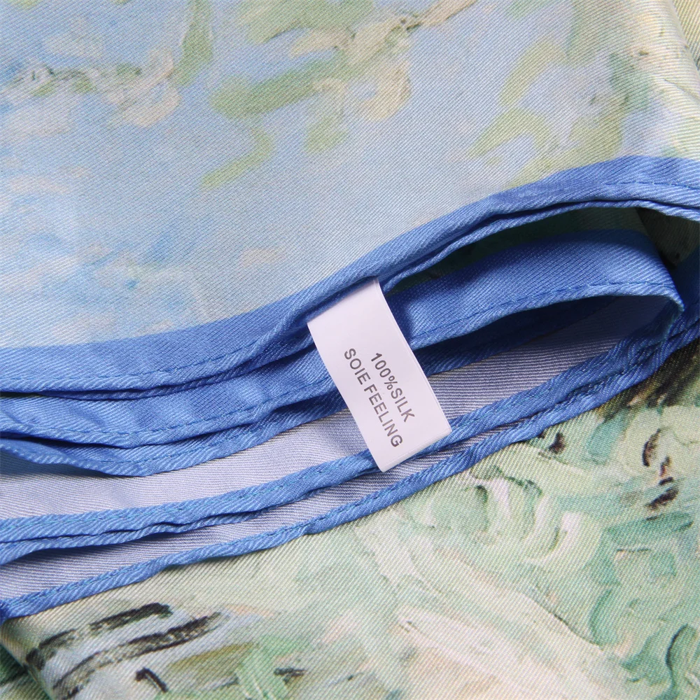 ผ้าพันคอไหมทวิลล์ ผ้าพันคอแฟชั่นสำหรับผู้หญิง ลายเพ้นท์ ผ้าพันคอสี่เหลี่ยม ผ้าคลุมศีรษะ ผ้าพันคอฮิญาบขนาดเล็ก ผ้าไหมฟูลาร์ด ผ้าคาดผม ผ้าพันคอคล้องคอ 53 ซม.